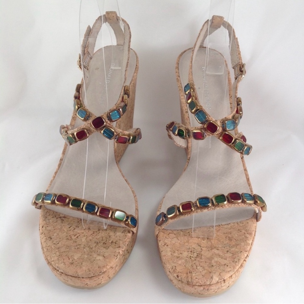 Donald J. Pliner “Wondra-Co”‎ Jewel Straps Cork Wedge Sz 7.5M 4”Heel Sandals - Picture 2 of 16